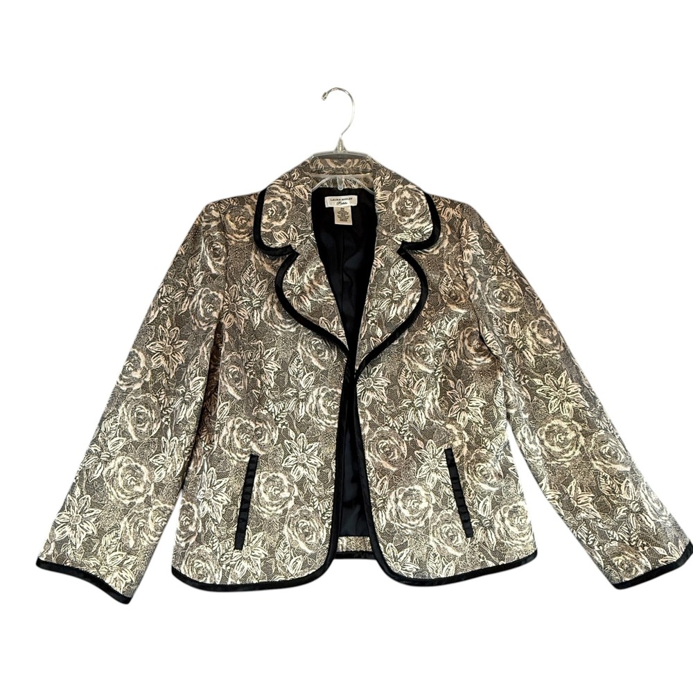 Laura Ashley Petite Blazer PM Metallic Floral Brocade Satin Trim Evening Jacket - Picture 3 of 13
